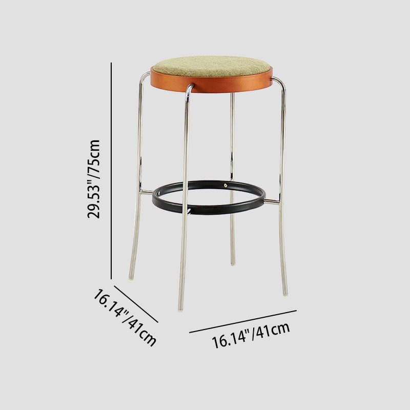 Modern Minimalist Bar Stool With Iron Frame &amp; Beech Veneer Seat - Soft Cushioned Round Counter Chair With Footrest For Dining Room &amp; Kitchen