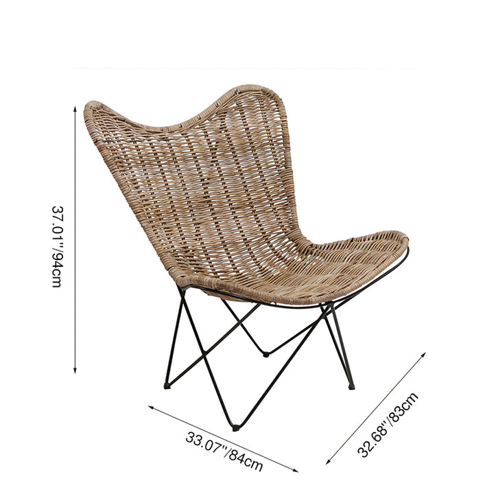 Chaise lounge contemporaine en rotin tissé à la main de style scandinave - chaise d'appoint avec dossier ergonomique et base en fer pour espaces intérieurs et extérieurs de boutique 