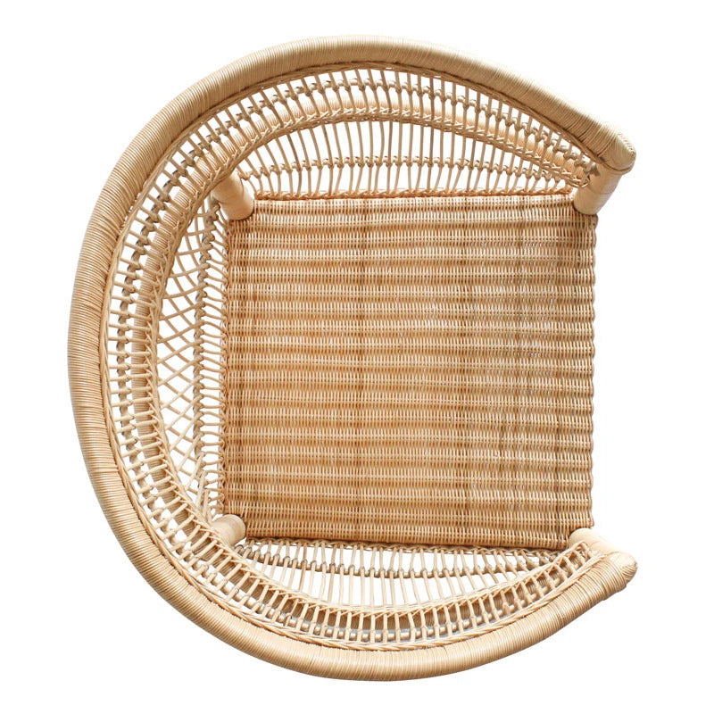 Zeitgenössischer nordischer handgewebter natürlicher Rattan-Akzentstuhl mit rundem Rückenteil - Atmungsaktiver Indoor- &amp; Outdoor-Loungesessel für Balkon &amp; Garten 