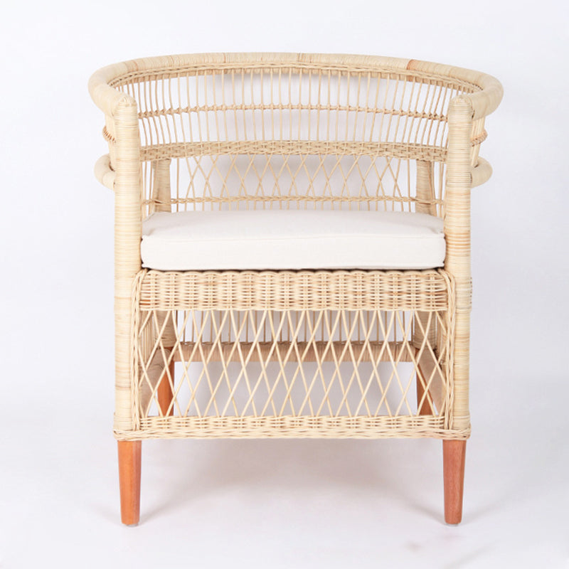Zeitgenössischer nordischer handgewebter natürlicher Rattan-Akzentstuhl mit rundem Rückenteil - Atmungsaktiver Indoor- &amp; Outdoor-Loungesessel für Balkon &amp; Garten 