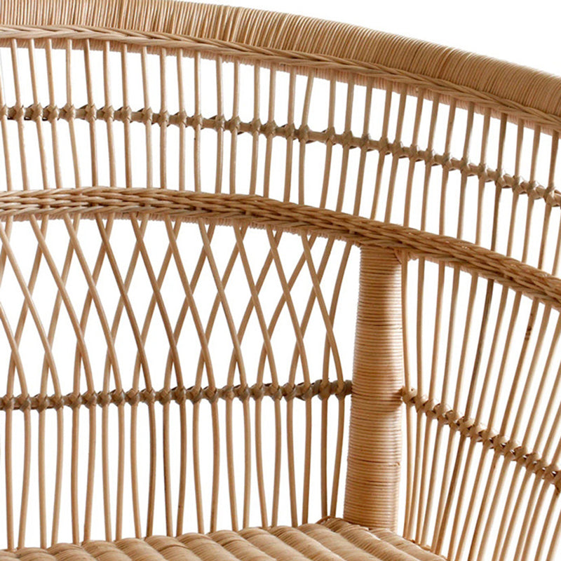 Zeitgenössischer nordischer handgewebter natürlicher Rattan-Akzentstuhl mit rundem Rückenteil - Atmungsaktiver Indoor- &amp; Outdoor-Loungesessel für Balkon &amp; Garten 