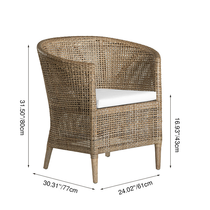 Chaise longue en rotin tressé à la main en bois massif pour balcon et patio - chaise d’appoint contemporaine nordique pour intérieur et extérieur avec coussin imperméable 