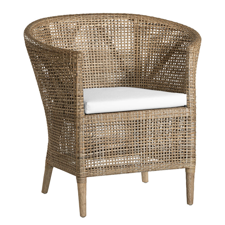 Chaise longue en rotin tressé à la main en bois massif pour balcon et patio - chaise d’appoint contemporaine nordique pour intérieur et extérieur avec coussin imperméable 