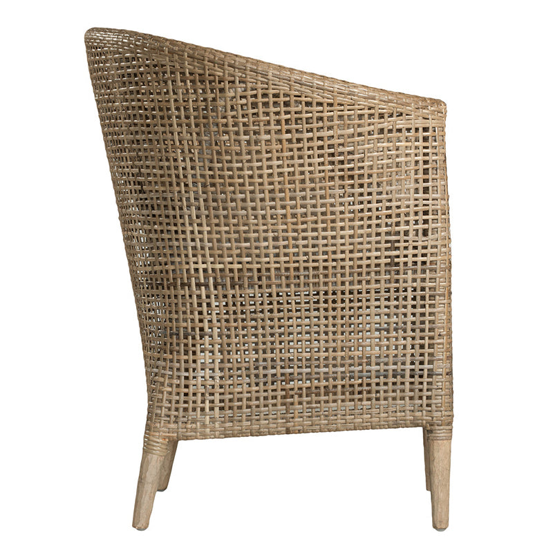 Handgefertigter Rattan Massivholz-Loungesessel für Balkon &amp; Terrasse - Zeitgenössischer nordischer Indoor-Outdoor-Entspannungssessel mit wasserdichtem Kissen 