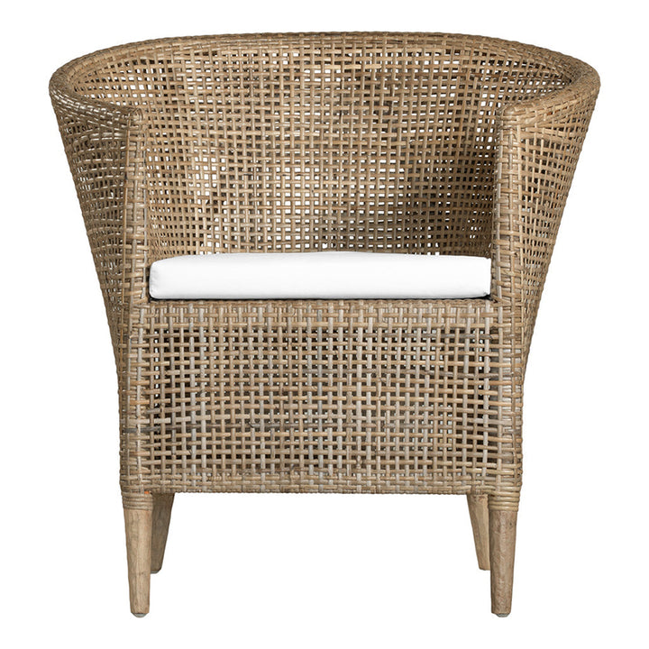 Handgefertigter Rattan Massivholz-Loungesessel für Balkon &amp; Terrasse - Zeitgenössischer nordischer Indoor-Outdoor-Entspannungssessel mit wasserdichtem Kissen 