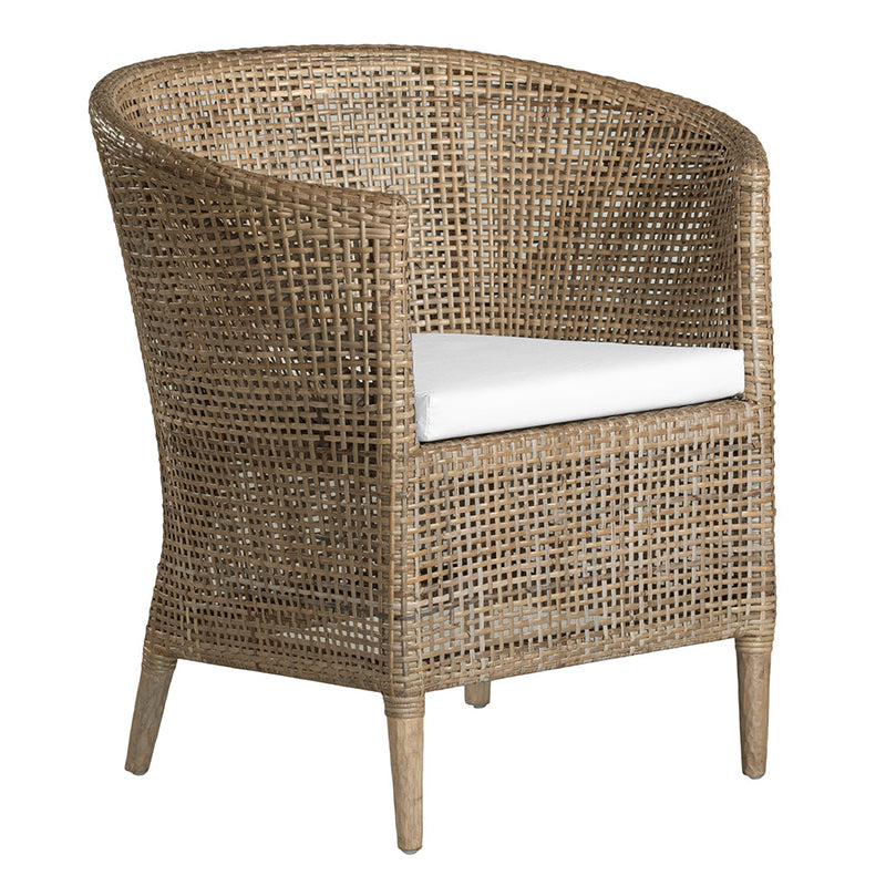 Handgefertigter Rattan Massivholz-Loungesessel für Balkon &amp; Terrasse - Zeitgenössischer nordischer Indoor-Outdoor-Entspannungssessel mit wasserdichtem Kissen 