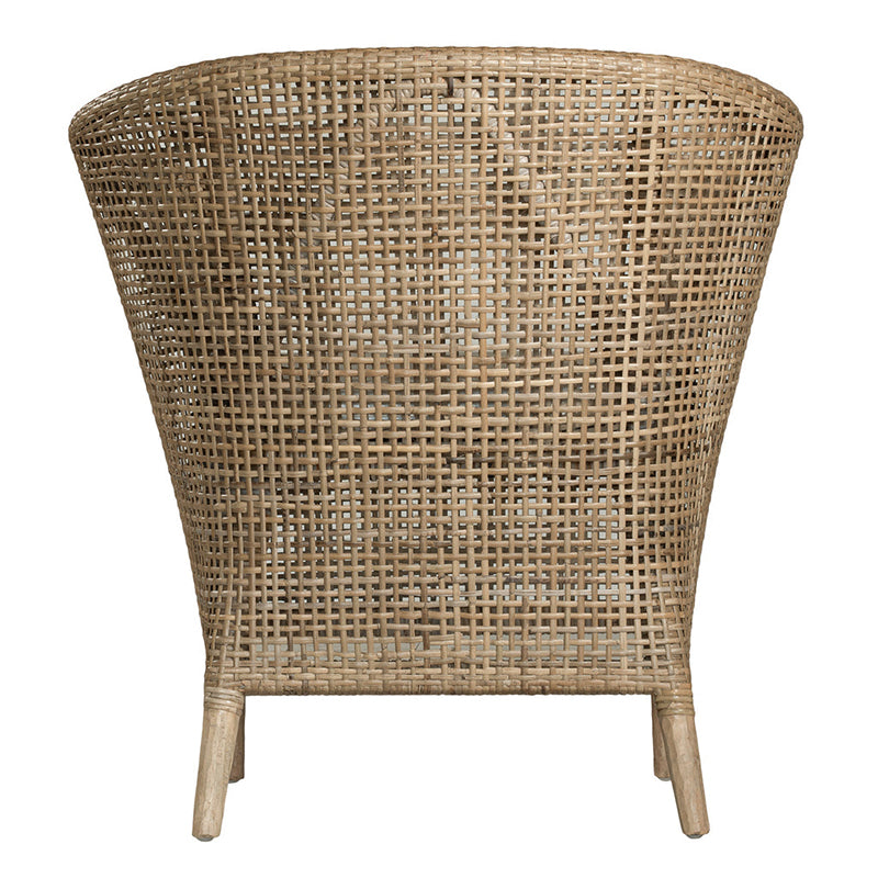 Handgefertigter Rattan Massivholz-Loungesessel für Balkon &amp; Terrasse - Zeitgenössischer nordischer Indoor-Outdoor-Entspannungssessel mit wasserdichtem Kissen 
