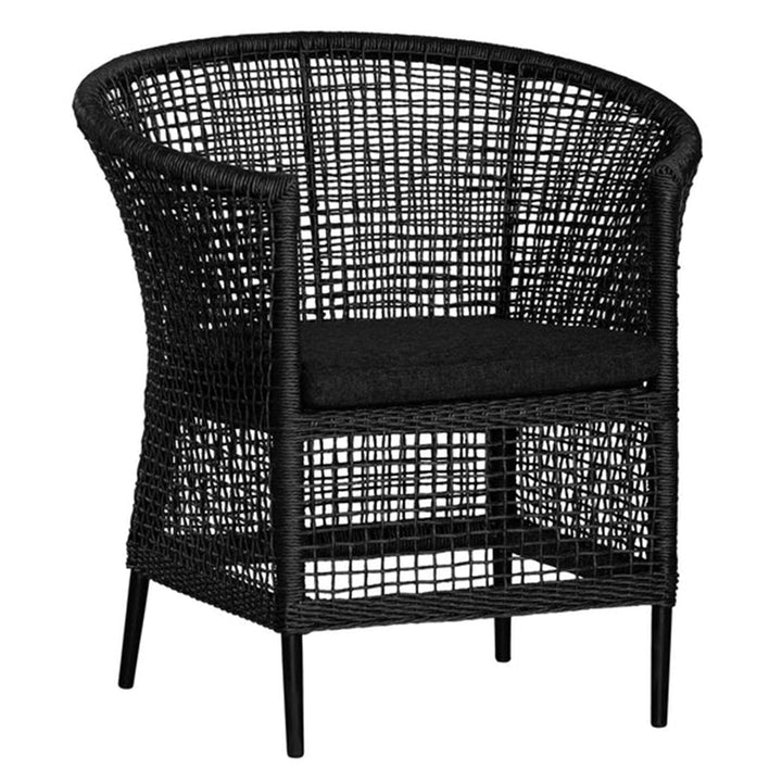 Handgefertigter Rattan Massivholz-Loungesessel für Balkon &amp; Terrasse - Zeitgenössischer nordischer Indoor-Outdoor-Entspannungssessel mit wasserdichtem Kissen 