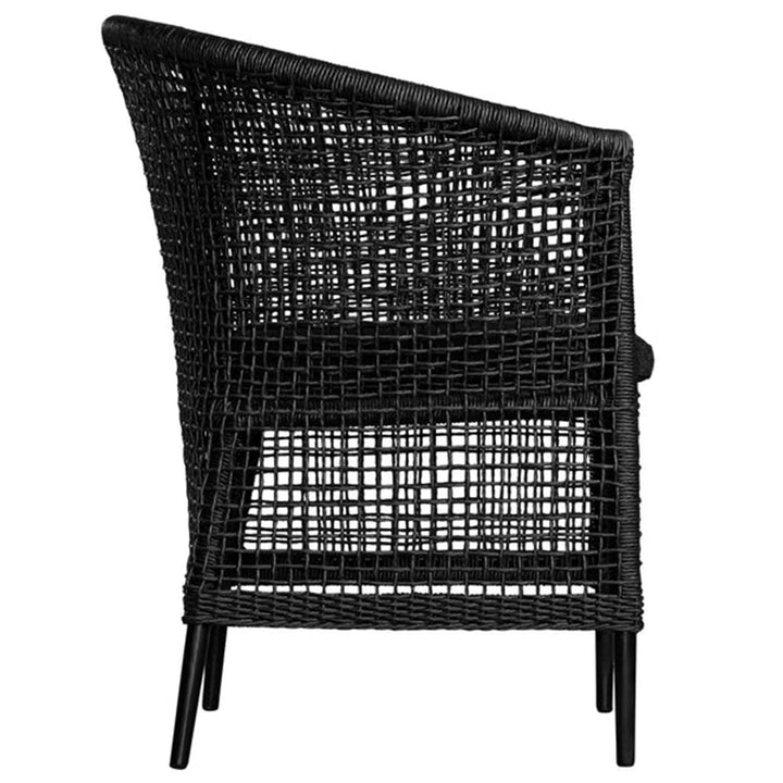 Handgefertigter Rattan Massivholz-Loungesessel für Balkon &amp; Terrasse - Zeitgenössischer nordischer Indoor-Outdoor-Entspannungssessel mit wasserdichtem Kissen 