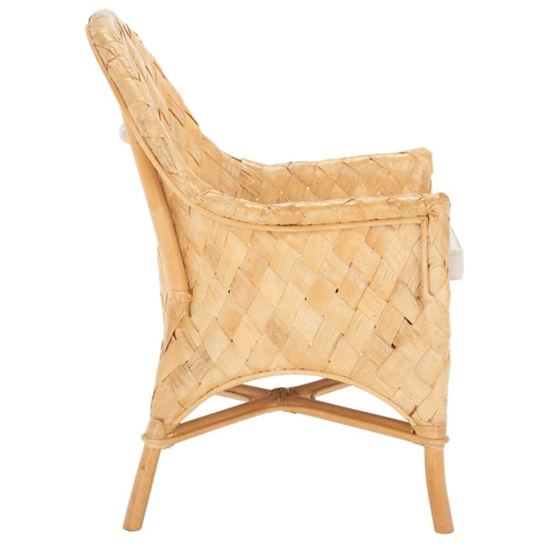 Handgefertigter Rattan-Loungesessel mit Armlehne - Zeitgenössischer nordischer Balkon- &amp; Terrassen- &amp; Wohnzimmer-Innen- und Außensessel mit wasserdichtem Kissen 