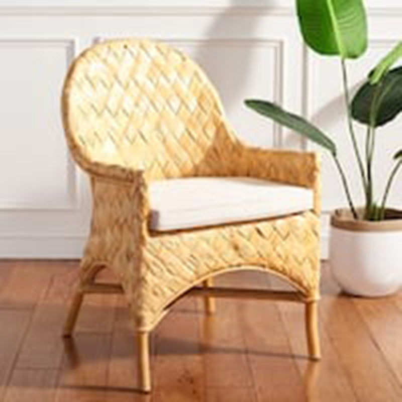 Handgefertigter Rattan-Loungesessel mit Armlehne - Zeitgenössischer nordischer Balkon- &amp; Terrassen- &amp; Wohnzimmer-Innen- und Außensessel mit wasserdichtem Kissen 