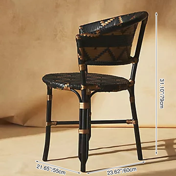 Silla de comedor tejida con ratán de bistró francés tradicional con patrón geométrico tejido a mano - Silla trasera para comedor y café 