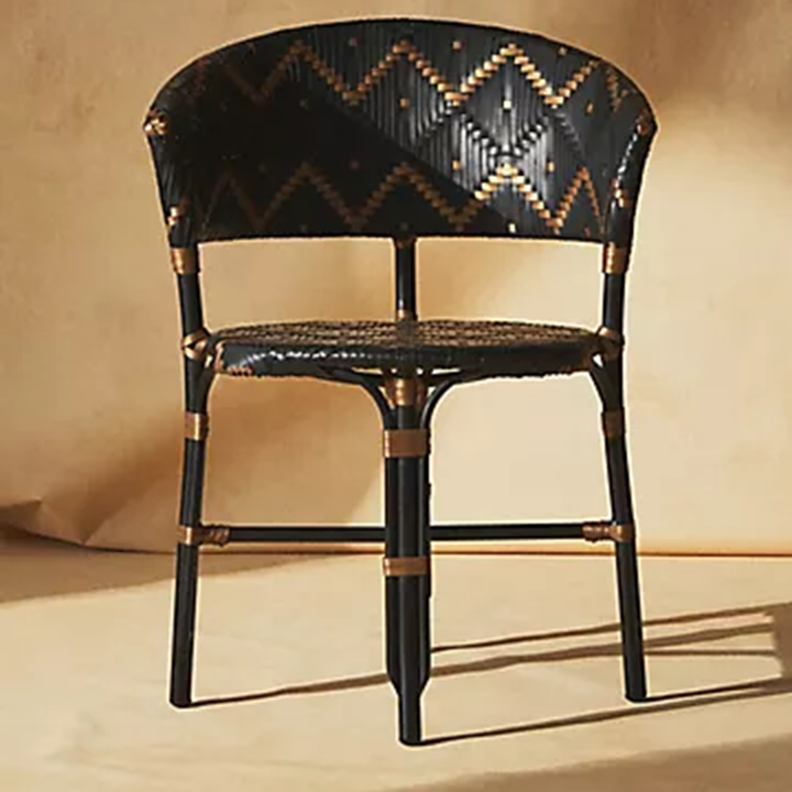 Silla de comedor tejida con ratán de bistró francés tradicional con patrón geométrico tejido a mano - Silla trasera para comedor y café 