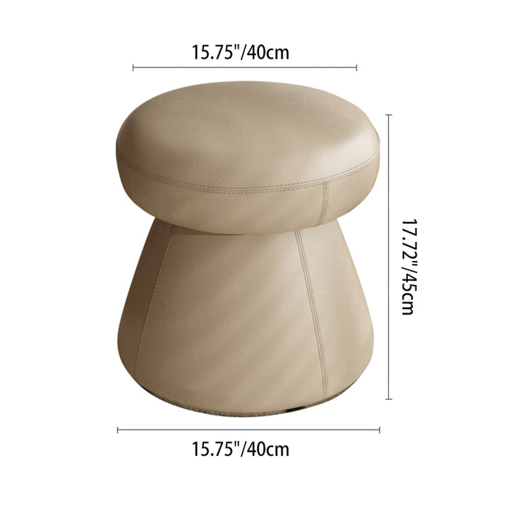 Modern Minimalist Solid Wood &amp; Plywood Microfiber Leather Mushroom-Shaped Round Vanity Stool With Swivel For Bedroom