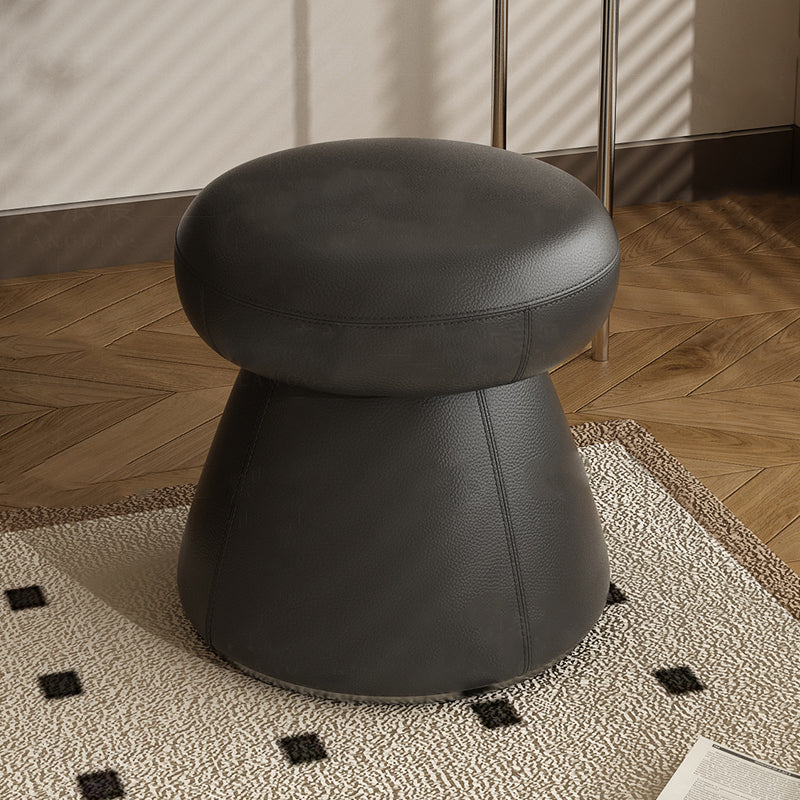 Modern Minimalist Solid Wood &amp; Plywood Microfiber Leather Mushroom-Shaped Round Vanity Stool With Swivel For Bedroom