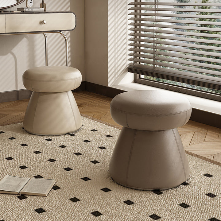 Modern Minimalist Solid Wood &amp; Plywood Microfiber Leather Mushroom-Shaped Round Vanity Stool With Swivel For Bedroom