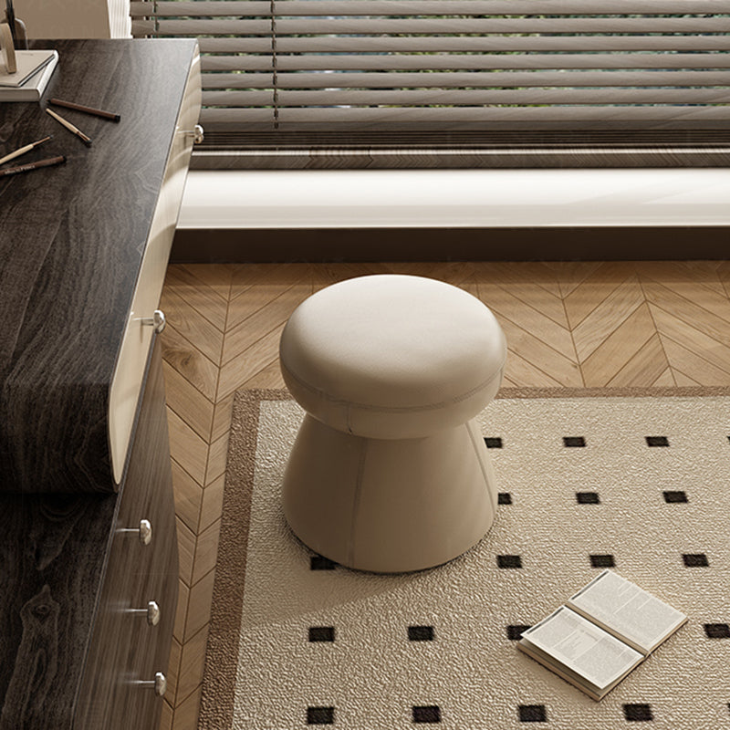 Modern Minimalist Solid Wood &amp; Plywood Microfiber Leather Mushroom-Shaped Round Vanity Stool With Swivel For Bedroom