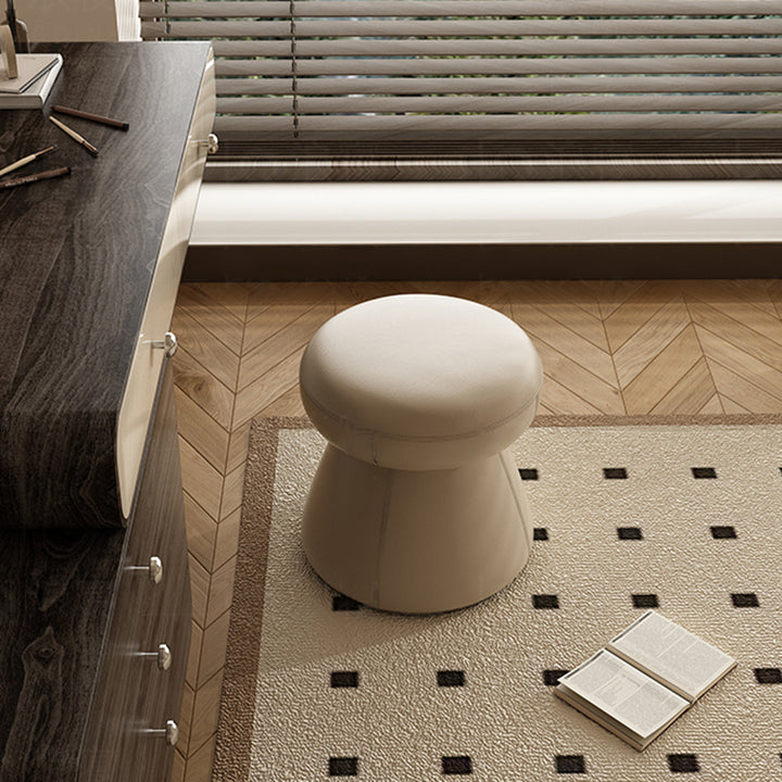 Modern Minimalist Solid Wood &amp; Plywood Microfiber Leather Mushroom-Shaped Round Vanity Stool With Swivel For Bedroom