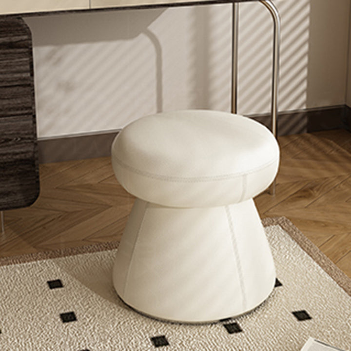 Modern Minimalist Solid Wood &amp; Plywood Microfiber Leather Mushroom-Shaped Round Vanity Stool With Swivel For Bedroom