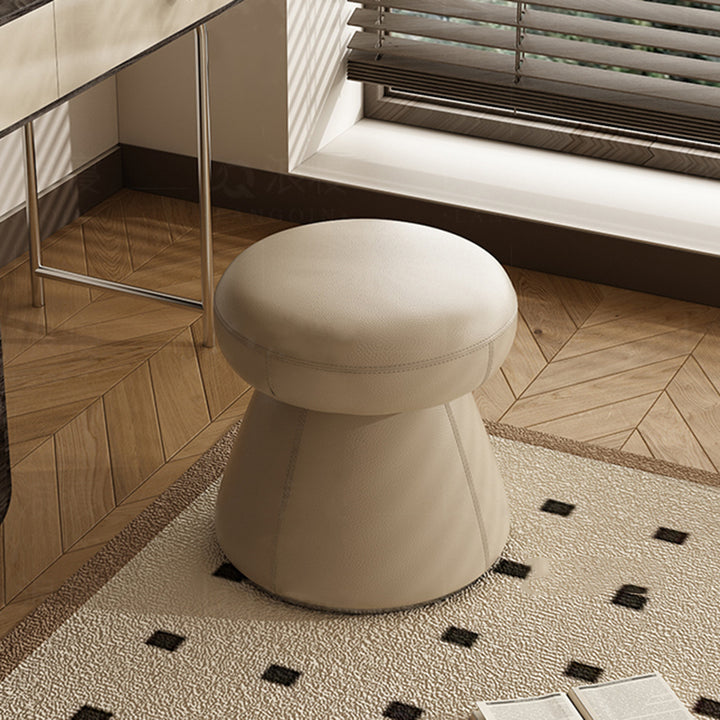 Modern Minimalist Solid Wood &amp; Plywood Microfiber Leather Mushroom-Shaped Round Vanity Stool With Swivel For Bedroom