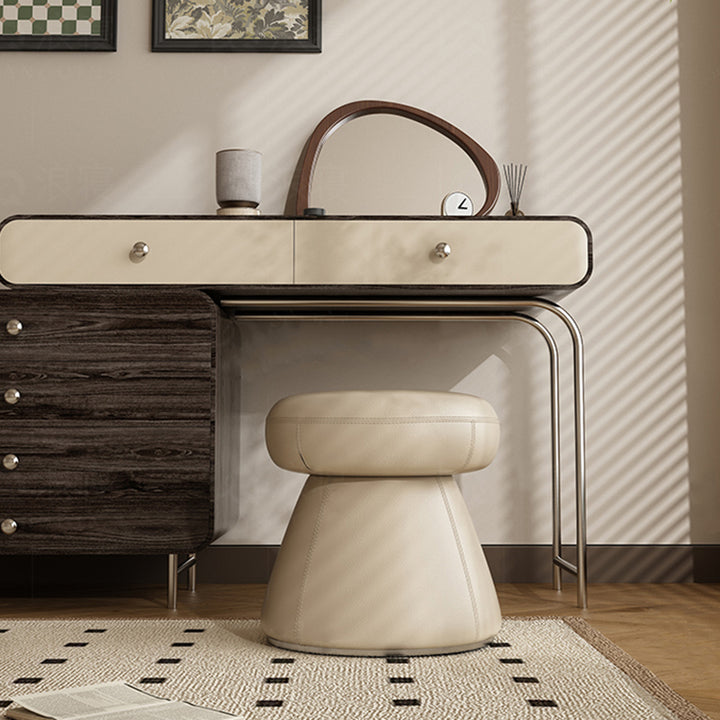 Modern Minimalist Solid Wood &amp; Plywood Microfiber Leather Mushroom-Shaped Round Vanity Stool With Swivel For Bedroom