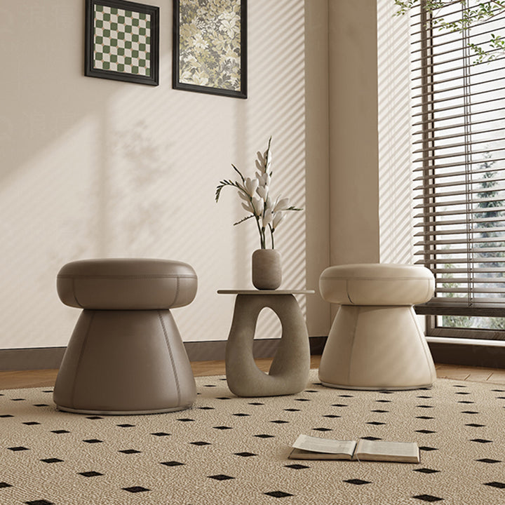 Modern Minimalist Solid Wood &amp; Plywood Microfiber Leather Mushroom-Shaped Round Vanity Stool With Swivel For Bedroom