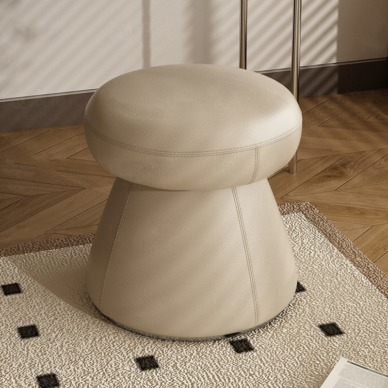 Modern Minimalist Solid Wood &amp; Plywood Microfiber Leather Mushroom-Shaped Round Vanity Stool With Swivel For Bedroom