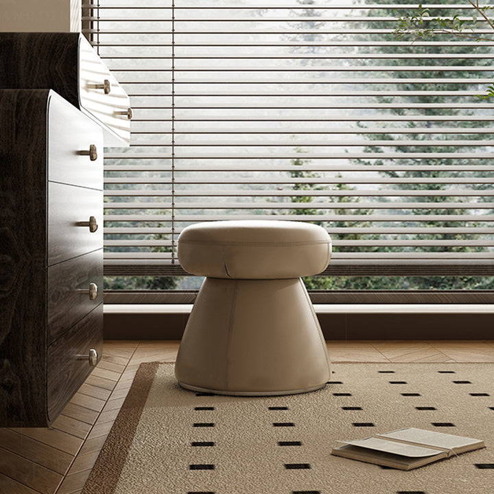 Modern Minimalist Solid Wood &amp; Plywood Microfiber Leather Mushroom-Shaped Round Vanity Stool With Swivel For Bedroom