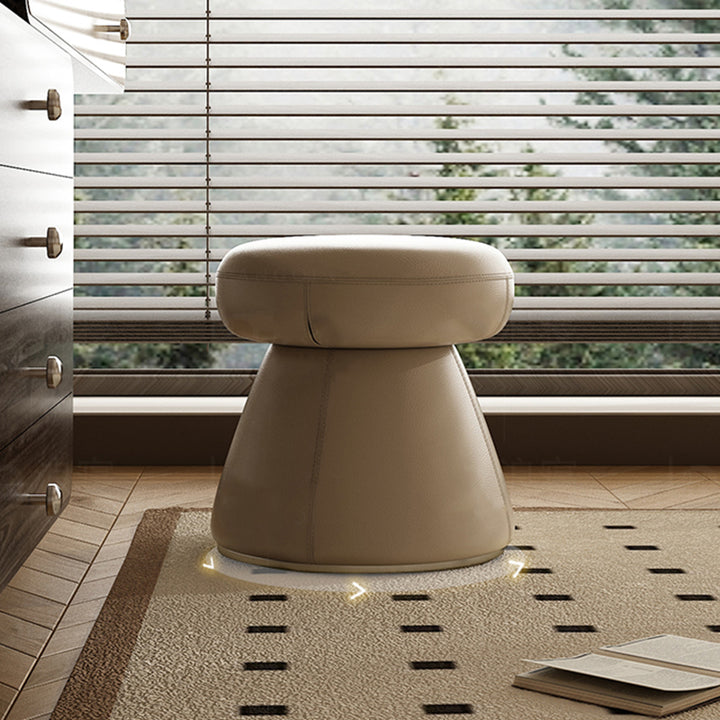 Modern Minimalist Solid Wood &amp; Plywood Microfiber Leather Mushroom-Shaped Round Vanity Stool With Swivel For Bedroom