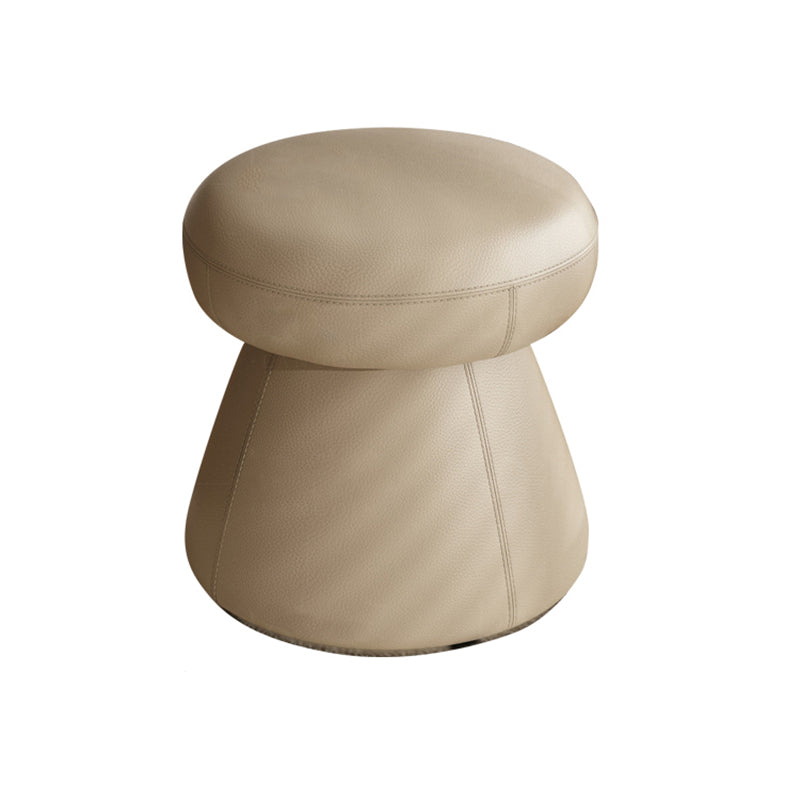 Modern Minimalist Solid Wood &amp; Plywood Microfiber Leather Mushroom-Shaped Round Vanity Stool With Swivel For Bedroom