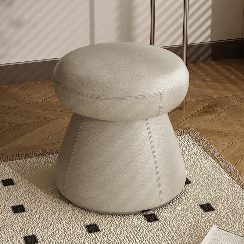 Modern Minimalist Solid Wood &amp; Plywood Microfiber Leather Mushroom-Shaped Round Vanity Stool With Swivel For Bedroom