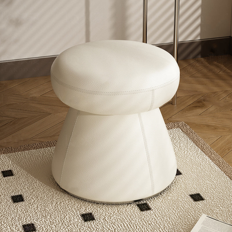 Modern Minimalist Solid Wood &amp; Plywood Microfiber Leather Mushroom-Shaped Round Vanity Stool With Swivel For Bedroom