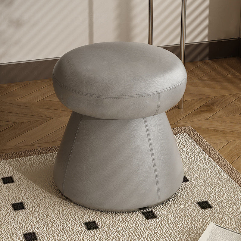 Modern Minimalist Solid Wood &amp; Plywood Microfiber Leather Mushroom-Shaped Round Vanity Stool With Swivel For Bedroom