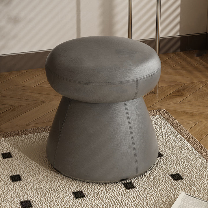 Modern Minimalist Solid Wood &amp; Plywood Microfiber Leather Mushroom-Shaped Round Vanity Stool With Swivel For Bedroom