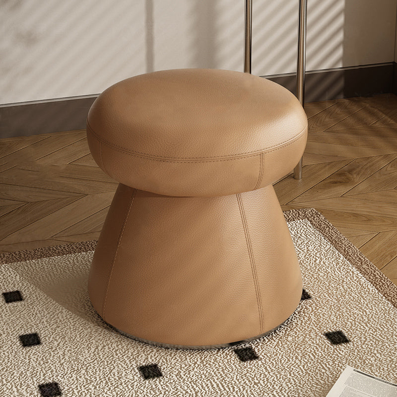 Modern Minimalist Solid Wood &amp; Plywood Microfiber Leather Mushroom-Shaped Round Vanity Stool With Swivel For Bedroom