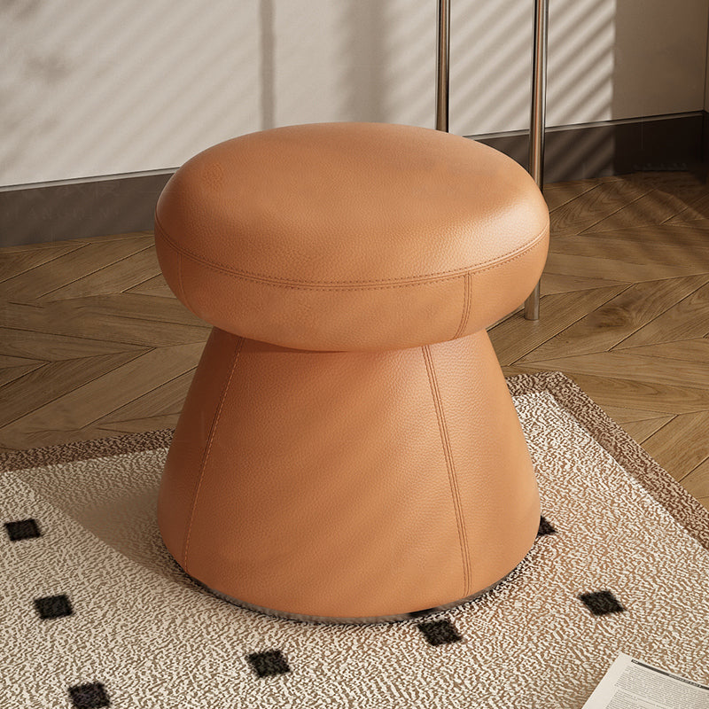 Modern Minimalist Solid Wood &amp; Plywood Microfiber Leather Mushroom-Shaped Round Vanity Stool With Swivel For Bedroom
