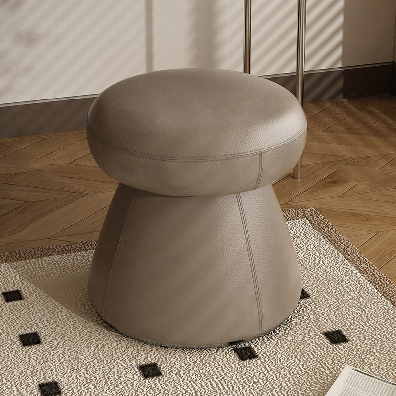 Modern Minimalist Solid Wood &amp; Plywood Microfiber Leather Mushroom-Shaped Round Vanity Stool With Swivel For Bedroom