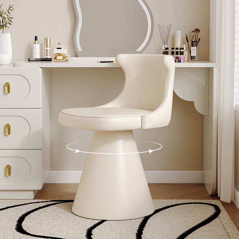 Tabouret de coiffeuse pivotant en bois massif, contreplaqué, similicuir et chenille, au style luxe moderne, avec dossier enveloppant, pour chambre à coucher 
