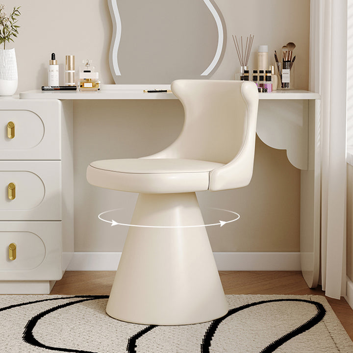 Tabouret de coiffeuse pivotant en bois massif, contreplaqué, similicuir et chenille, au style luxe moderne, avec dossier enveloppant, pour chambre à coucher 