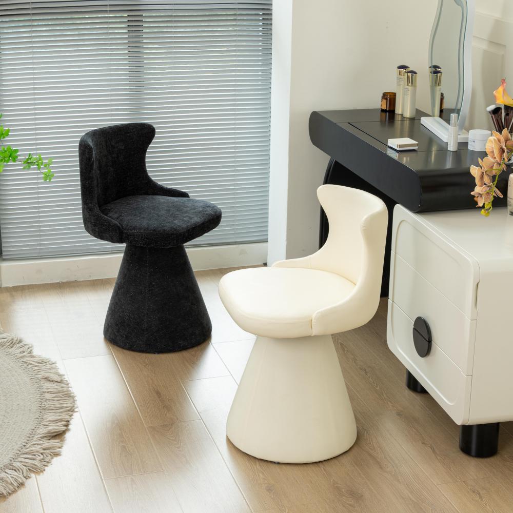 Tabouret de coiffeuse pivotant en bois massif, contreplaqué, similicuir et chenille, au style luxe moderne, avec dossier enveloppant, pour chambre à coucher 