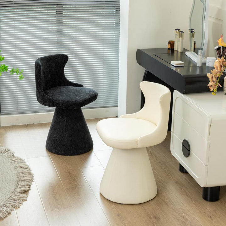 Tabouret de coiffeuse pivotant en bois massif, contreplaqué, similicuir et chenille, au style luxe moderne, avec dossier enveloppant, pour chambre à coucher 
