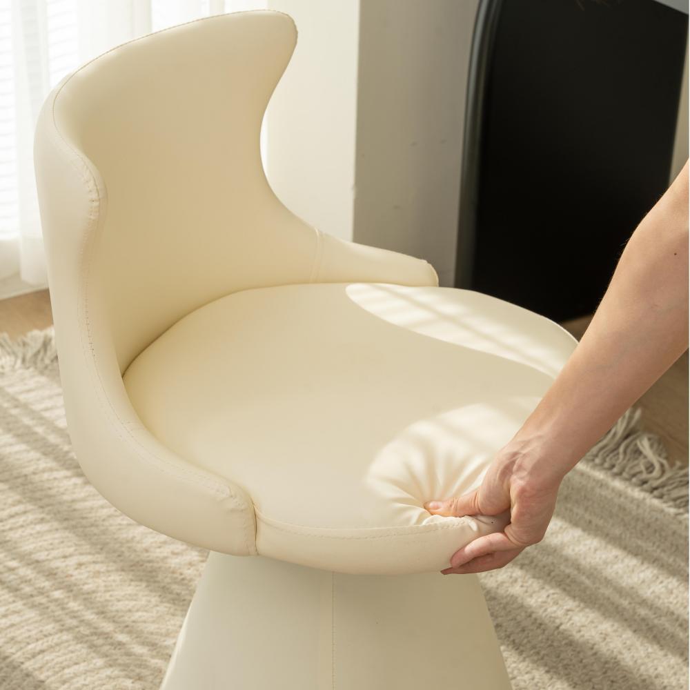 Tabouret de coiffeuse pivotant en bois massif, contreplaqué, similicuir et chenille, au style luxe moderne, avec dossier enveloppant, pour chambre à coucher 