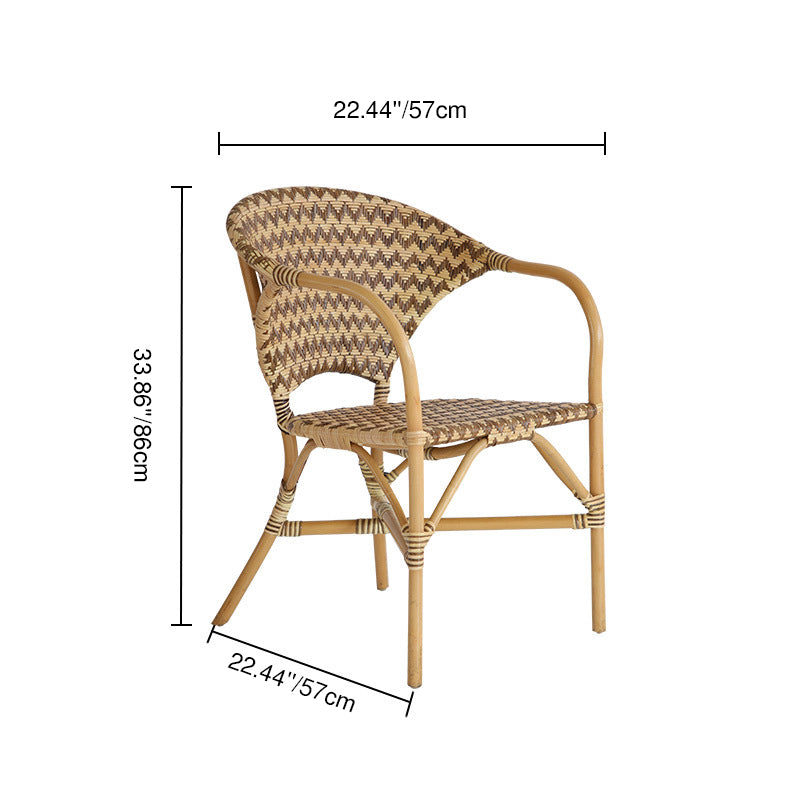 Zeitgenössischer nordischer indonesischer natürlicher Rattan-Webstuhl - Terrassenstuhl mit breiter Rückenlehne und Armlehnen für Esszimmer, Terrasse und Balkon 