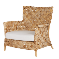 Chaise lounge artisanale nordique contemporaine en rotin naturel indonésien tressé - fauteuil avec texture épaisse tissée à la main pour salon 