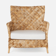 Chaise lounge artisanale nordique contemporaine en rotin naturel indonésien tressé - fauteuil avec texture épaisse tissée à la main pour salon 