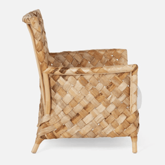 Chaise lounge artisanale nordique contemporaine en rotin naturel indonésien tressé - fauteuil avec texture épaisse tissée à la main pour salon 