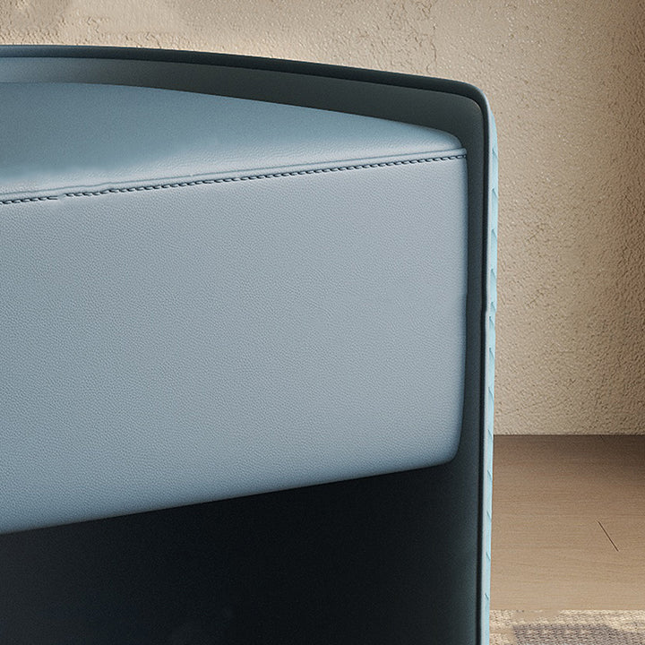 Moderner Luxus-Hocker aus Massivholz &amp; Mikrofaserleder &amp; Echtleder &amp; Sperrholz mit schwebendem Sockel &amp; Zuggriff für das Schlafzimmer 