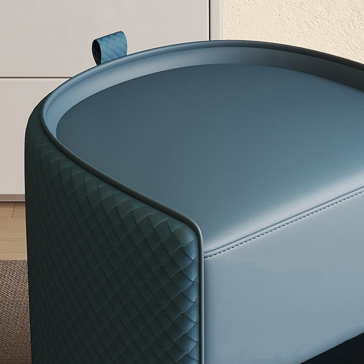 Moderner Luxus-Hocker aus Massivholz &amp; Mikrofaserleder &amp; Echtleder &amp; Sperrholz mit schwebendem Sockel &amp; Zuggriff für das Schlafzimmer 