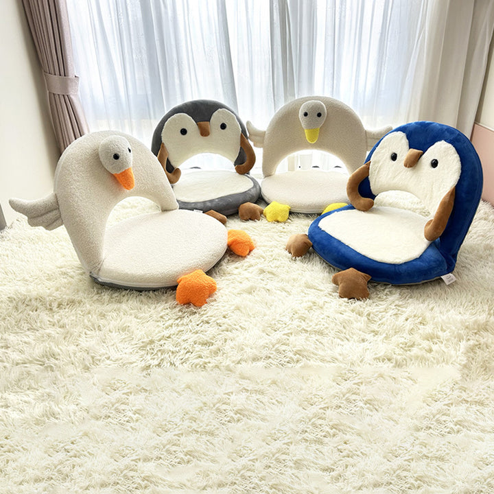 Chaise d'appoint pour enfants en forme de canard/pingouin en peluche avec cadre en fer créatif contemporain - chaise pliante avec dossier pour chambre à coucher 