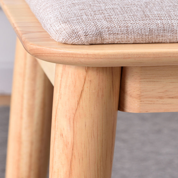 Modern Minimalist Rubberwood &amp; Cotton Linen Rectangular Vanity Stool With Upholstered Seat For Bedroom